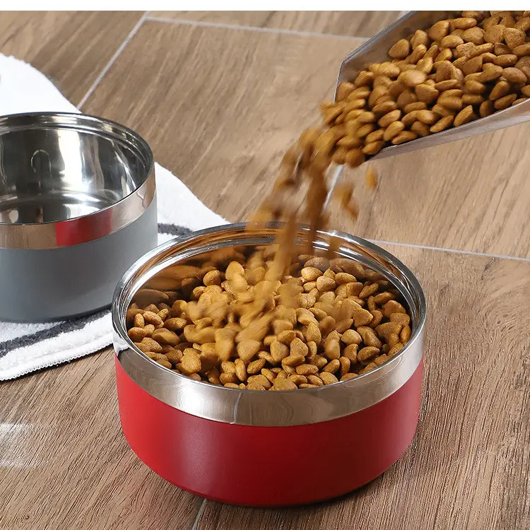 Logo personnalisé fond antidérapant bol d'eau potable pour chat de compagnie bol de nourriture pour chien à double couche en acier inoxydable
