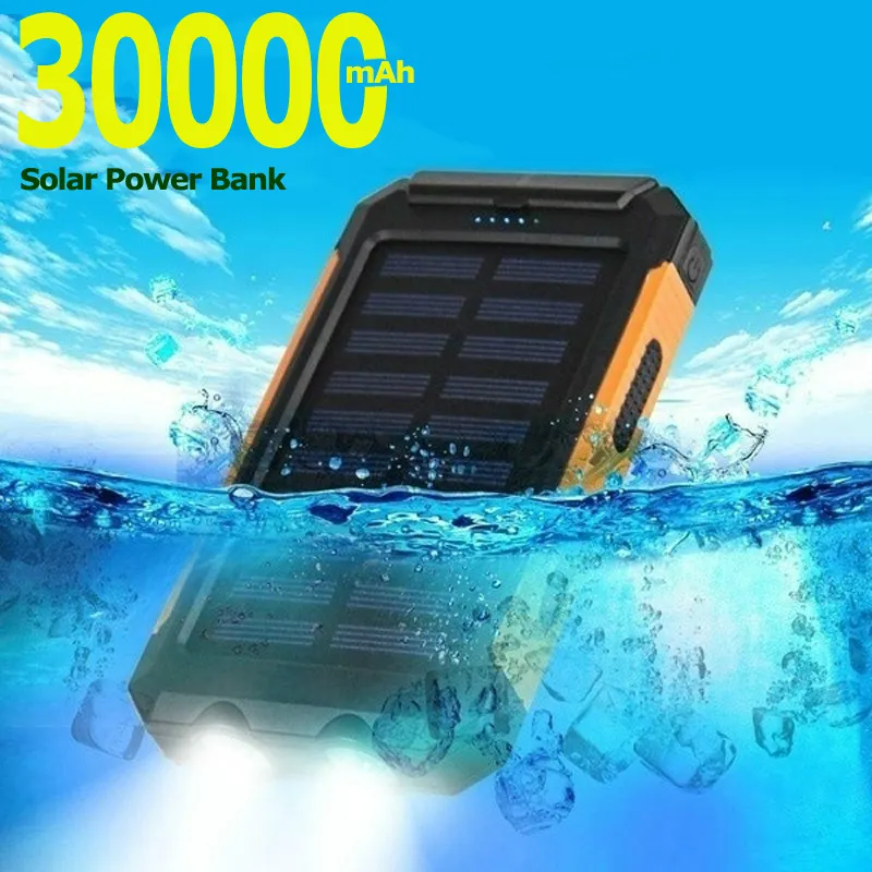 Huge Capacity Solar Power Bank 50000mAh Dual-USB Waterproof Solar Power Bank Battery Charger 30000mAH For Cell Phones