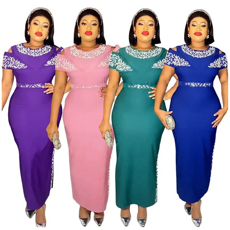 S9738Tradição Africano Wedding Party Dress Rhinestone Frisado Patchwork Elegante Vestidos Longos Mulheres Mãe Da Noiva Vestidos