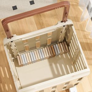 Collapsible Breathable Mildew-Proof Eco-Friendly Modern Plastic 2-Tier Laundry <b>Basket</b> with Pull Rod for Bathroom and Clothing - Product Image 4