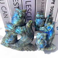 Vente en gros en vrac de statues de hiboux sculptées en cristal animaux Labradorite Flash forte hiboux doubles sculptures en cristal