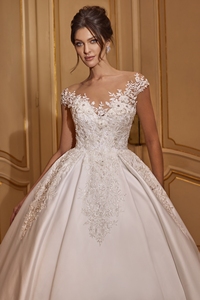Robes <span class=keywords><strong>de</strong></span> mariée en satin blanc personnalisées en usine 2024, robes <span class=keywords><strong>de</strong></span> mariée <span class=keywords><strong>de</strong></span> luxe avec broderie <span class=keywords><strong>de</strong></span> champagne, dentelle florale, vestidos <span class=keywords><strong>de</strong></span> novia - Product Image 2