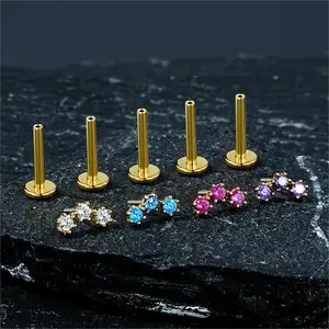 New Trending Product Wholesale 14k Gold Piercing Earrings Gold Ear Lip Bar Stud Piercing