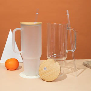 Tasse à café en <span class=keywords><strong>verre</strong></span> de 40 oz <span class=keywords><strong>avec</strong></span> <span class=keywords><strong>paille</strong></span> et couvercle en bambou, personnalisable <span class=keywords><strong>avec</strong></span> impression UV DTF, livraison gratuite depuis l'entrepôt américain - Product Image 4