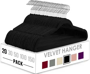 Fluwelen Hanger 50 Pack Groothandel Ruimtebesparend Zwart Antislip Gevlokt Pak Kleding Fluwelen Hangers