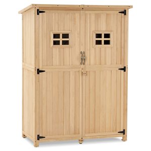 OTX Outdoor Storage Shed Safety Weatherproof Wooden Garden Shed Cabinet Outdoor Storage Garden Sheds with 2 Shelves and Latch