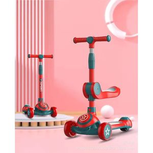 Children's Scooter Tricycle With Lights And Music For 3 Years Old Up Adjustable Height Red Color - Product Image 2