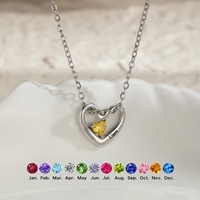 Collar de Acero Inoxidable con Colgante de Corazón Personalizado con Grabado de Múltiples Nombres y Piedra de Nacimiento, Certificado CE