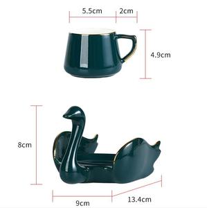Nueva llegada 200Ml hueso China tazas de té forma de cisne platillo de café té leche taza de avena juegos de tazas Taza de cerámica personalizada Cygnet 6 uds mango - Product Image 4
