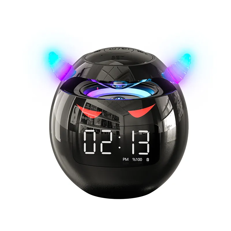 Best-selling high quality portable Demon Wireless Mini smart speaker alarm digital LED display hi-fi 3D stereo effects speaker w