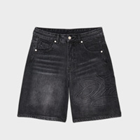 Shorts en jean vintage pour homme avec imprimé lettres, coupe ample décontractée, style streetwear européen et américain, longueur mi-cuisse, pour l'été
