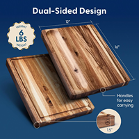 Acacia houten snijplank met hars, 45x35x4cm, houten hakplank met handgrepen, rechthoekige acacia houten snijplank met sapgoot