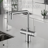 Robinet de cuisine moderne avec filtre, cartouche céramique, douchette latérale, finition chromée en acier inoxydable, montage sur comptoir pour eau froide et chaude