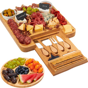 Bamboo Cheese <b>Board</b> Set With Pull Out Tray Compartmentalized Fruit And Nut Trays Cheese <b>Tools</b> For Serving - Product Image 5