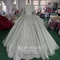Robe de Quinceañera Jancember XS324 luxueuse à col montant, manches longues et sequins, avec traîne détachable