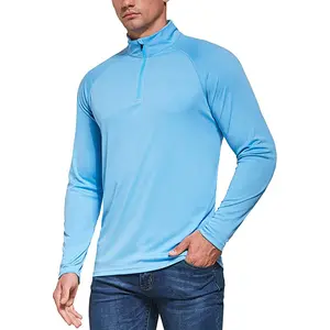 Wholesale Custom Men's 1/4 Zipper Pullover Long Sleeve Sun Protection Shirts UPF 50+ Fishing Golf Running Polo Shirts