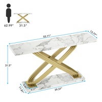 Table de canapé longue moderne Tribesigns avec base en métal géométrique derrière le canapé Tables console en faux marbre doré