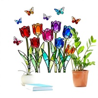 Autocollants en verre Baide colorés effet vitrail, motif tulipe et papillon, adhésion statique sans colle, fabriqués au Jiangxi, Chine, pour décoration de fenêtre, commandes personnalisées