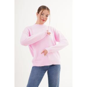 Pull en tricot rose à col montant pour femme, manches longues, décontracté, anti-boulochage, 16 Gg - Product Image 4
