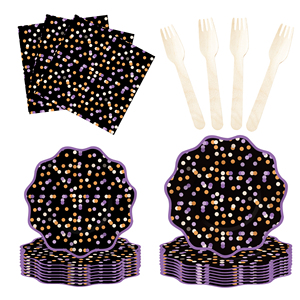 DAMAI Colorful Dot Halloween Party Supplies Serve 8 Disposable Tableware Set for Birthday Party Game Day Paper Plates and Napkin - Product Image 4