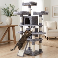 Arbre à chat multifonctionnel en bois avec maisonnette fermée et lit confortable