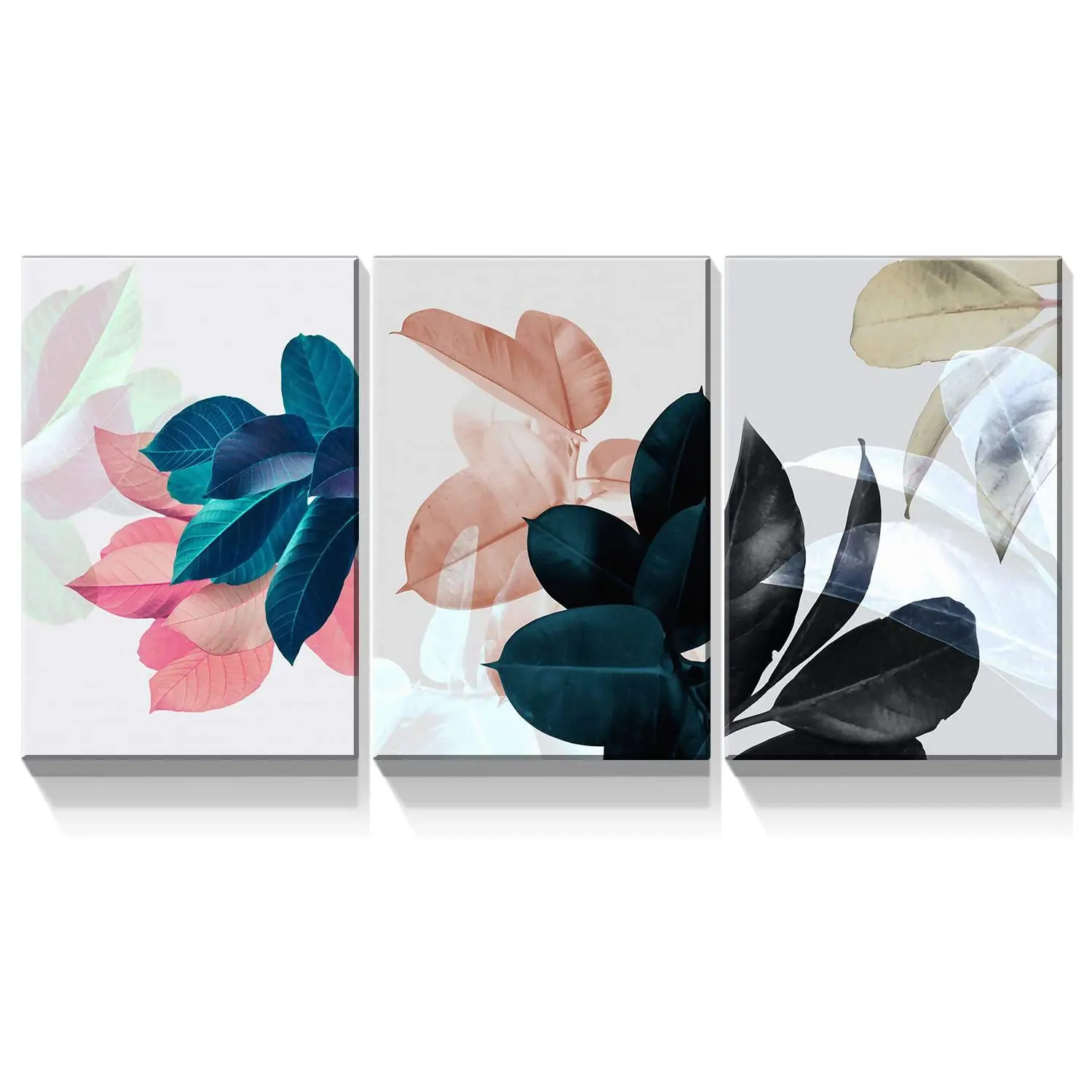 3 Piece Wall Art Colorful Tropic Plants Leaves Artwork Prints Wall Home Decor Art 3 Piece Wall Art For Living Room Decor Custom Canvas Print