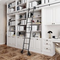 Étagère à livres coulissante en fer forgé moderne et durable, avec rail métallique, escalier droit, garantie de 3 ans, pour salon et chambre à coucher