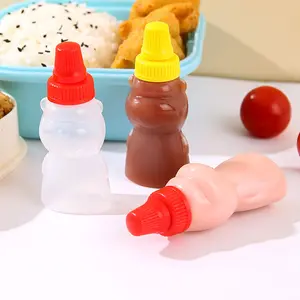 Yeni stil mini ayı şekli temizle tek kullanımlık ketçap sıkılabilir şişe çocuklar bal istiridye sosu salata sosu şişeleri için açık