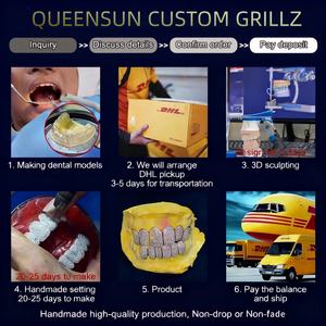 VVVs Moissanite उच्च गुणवत्ता वाली राईसन ग्रा ने चांदी की सफेद और 18k सोने के साथ दांतों को थोक ग्रिल किया - Product Image 5