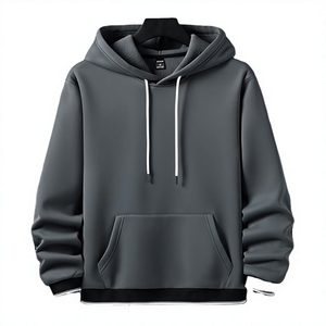 Sweat à capuche décontracté pour homme, couleur unie, coupe classique, en molleton bouclette 370g, polyester teint uni, idéal pour l'automne - Product Image 6