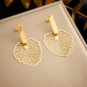 Pendiente de moda 18K PVD Oro Declaración Plateado Hoja Gota Pendiente colgante - Product Image 1