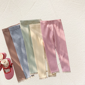 <span class=keywords><strong>Pantalones</strong></span> de moda para niños sólidos Otoño Primavera Leggings para niñas <span class=keywords><strong>Pantalones</strong></span> acanalados - Product Image 1