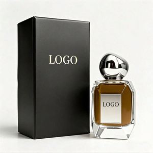Factory Irregular Perfume Bottle Empty <b>Pump</b> Clear Crimp Square Gold Cap 100ML Glass Spray Perfume Bottle with Gift Box - Product Image 2