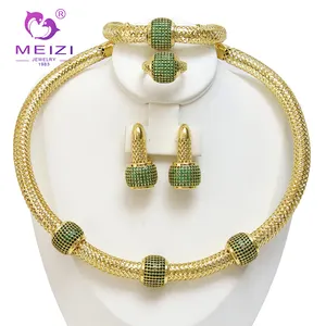 MEIZI latest Ethiopian Traditional Jewelry Gold Necklaces Earrings Set fancy bridal stylish rhinestone zircon jewelry sets