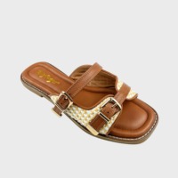 Sandales plates à enfiler pour femme, avec empeigne tressée et bride réglable à boucle, antidérapantes, à bout carré ouvert, mules d'été de plage