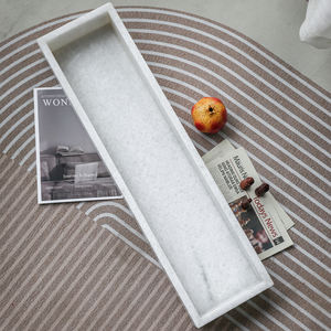 Plateau de service rectangulaire en marbre naturel de luxe, design Art Déco, taille personnalisable, blanc, décoration intérieure, plateau de salle de bain - Product Image 2