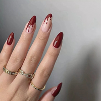 24 pièces de faux ongles en acrylique en forme d'amande, motif graffiti dessiné à la main, gouttes de sang rouge français, kit de pose complète, vente en gros d'articles de nail art