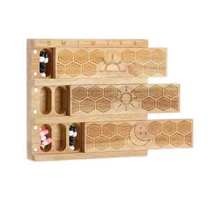 Wooden Pill Organizer Box Solid Wood Sliding Lid Compartmentalized Storage Desktop Medicine <b>Sorter</b> Retro <b>Color</b> - Product Image 3