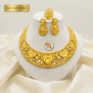 Luxury Flower Design Brass African Necklace Set with Link Chain Gold Plated <b>Bridal</b> Jewelry for Nigerian Ethiopian Wedding - Product Image 1