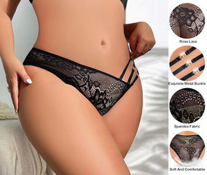 Tanga Sexy de <span class=keywords><strong>Encaje</strong></span> para Mujer Talla Grande, Bragas Transparentes y Transpirables para Chicas Jóvenes, Ropa Interior Femenina con Tres Cinturones - Product Image 3