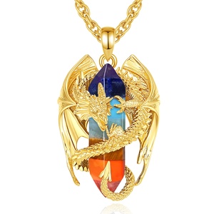 Joyería de diseño único, collar de dragón con colgante de piedra de cristal <span class=keywords><strong>Natural</strong></span> curativo de arcoíris colorido Hexagonal para hombres o mujeres - Product Image 1