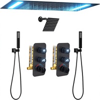 Ensemble de robinetterie de douche Honajo à 3 poignées en laiton et acier inoxydable, avec pommeau de douche LED effet pluie 14x20 pouces, 6 pommeaux de douche et valve à double icône lumineuse