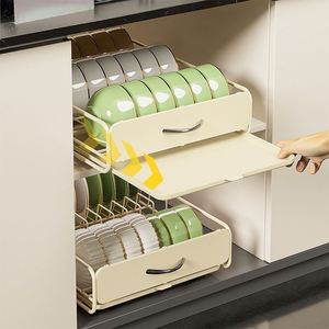 Étagère à vaisselle coulissante pliable et détachable en métal pour armoire de cuisine, avec rails de glisse sans perçage pour le rangement des assiettes et des ustensiles de cuisine - Product Image 3