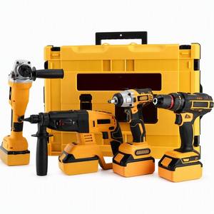 Kit d'outils électriques professionnels 4-en-1 sans balais, série jaune, robuste, avec marteau, clé et perceuse, vente en gros directe usine - Product Image 2