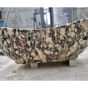 Misura su misura intagliato a mano di lusso in marmo naturale Freestanding pietra solida superficie vasca da bagno per adulti Calacatta ammollo Viola vasca da bagno - Product Image 3