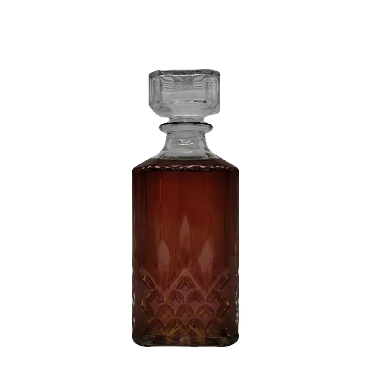 Decantador de Alcohol de lujo Gold Whisky Vodka Ron 700ml Licor Botella de vidrio cuadrada con tapón