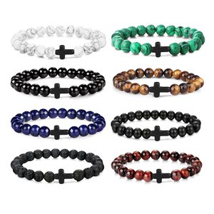 Bracciale Vintage con croce in pietra naturale <span class=keywords><strong>e</strong></span> bracciale rotondo con perline <span class=keywords><strong>di</strong></span> agata <span class=keywords><strong>occhio</strong></span> <span class=keywords><strong>di</strong></span> <span class=keywords><strong>tigre</strong></span> <span class=keywords><strong>e</strong></span> <span class=keywords><strong>ametista</strong></span> elastico per uomo <span class=keywords><strong>e</strong></span> donna regalo - Product Image 5