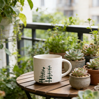 Mug en céramique style nordique avec motif de pin, tasse à café isolée pour la maison ou le bureau, idéale pour Noël