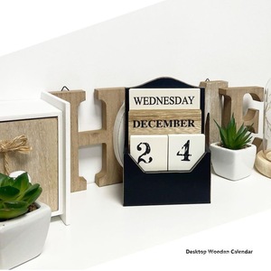 Vintage Wooden Block Calendar Reusable Desktop Calendar <b>Rustic</b> <b>Office</b> Home <b>Desk</b> Decoration - Product Image 2