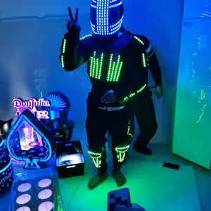 2023 2020 Hot LED Dance Tron Robot Costume Luminous Men Clothing RGB Stage Suit Fashion Halloween Accessories
